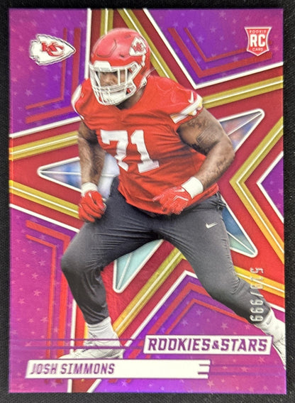 Josh Simmons 2025 Panini Rookies & Stars Purple /999 Chiefs Sports Trading Cards