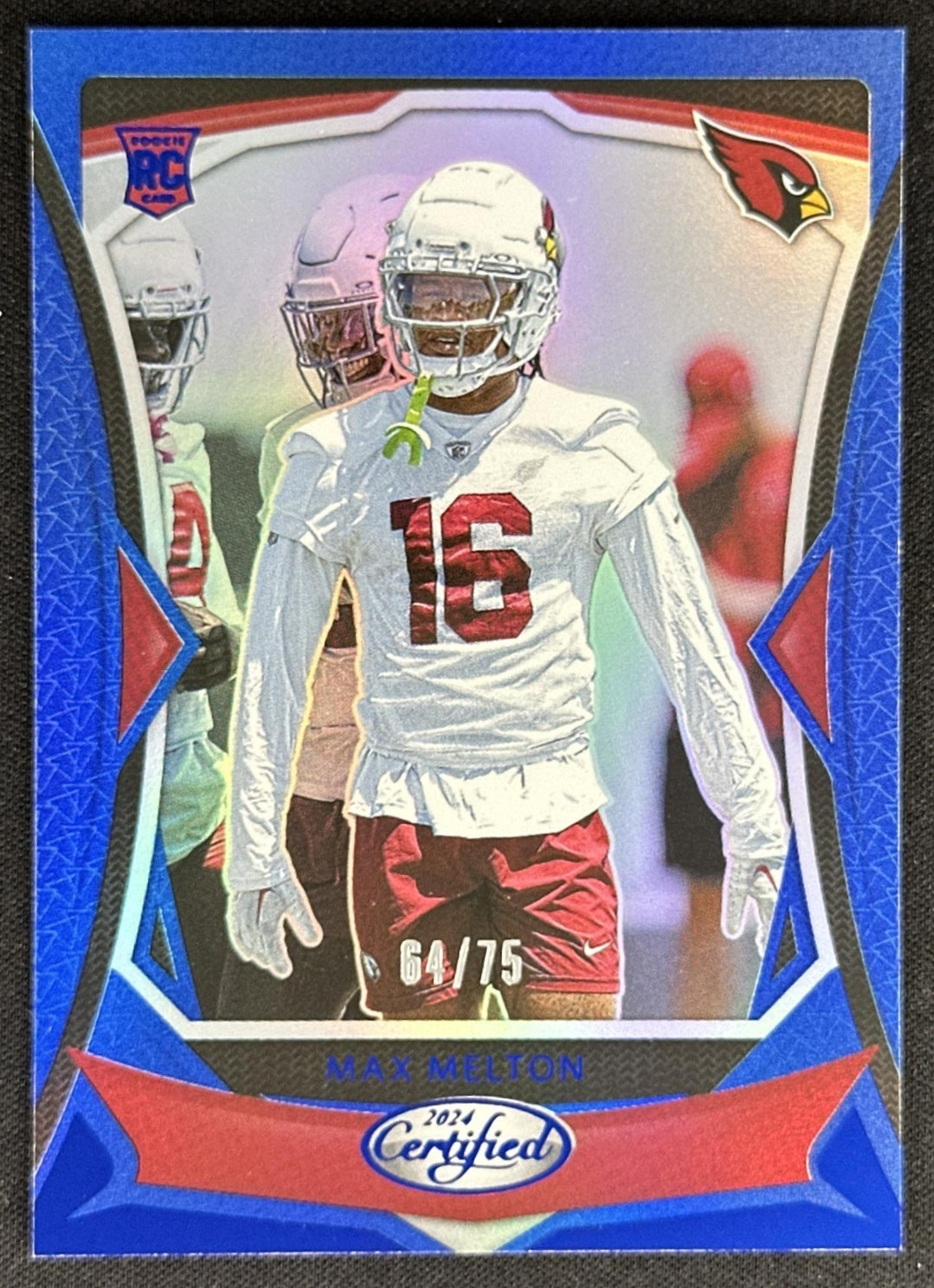 Max Melton 2024 Panini Certified Rookies Blue Mirror /75 Cardinals