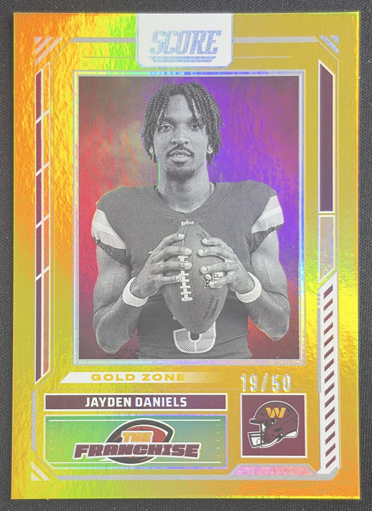 Jayden Daniels 2025 Panini Score The Franchise Gold Zone /50 Commanders Sports Trading Card