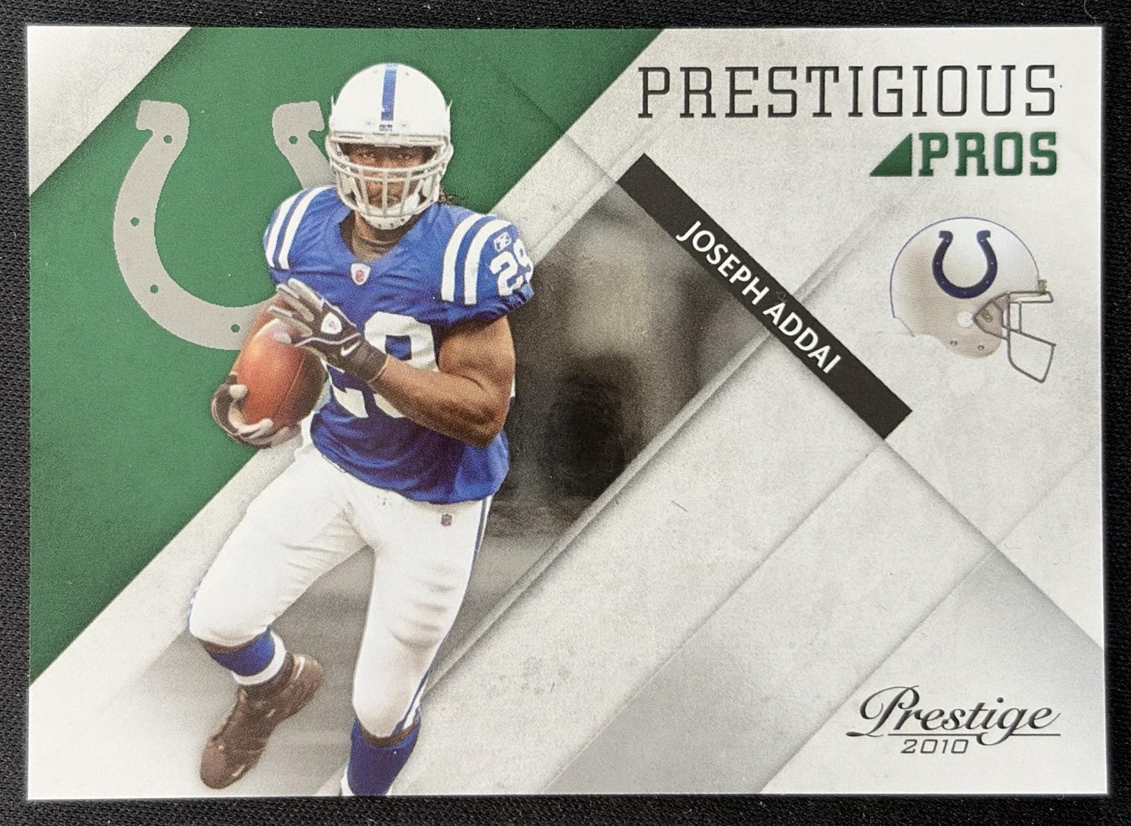Joseph Addai 2010 Panini Prestige Prestigious Pros Green /250 Colts front