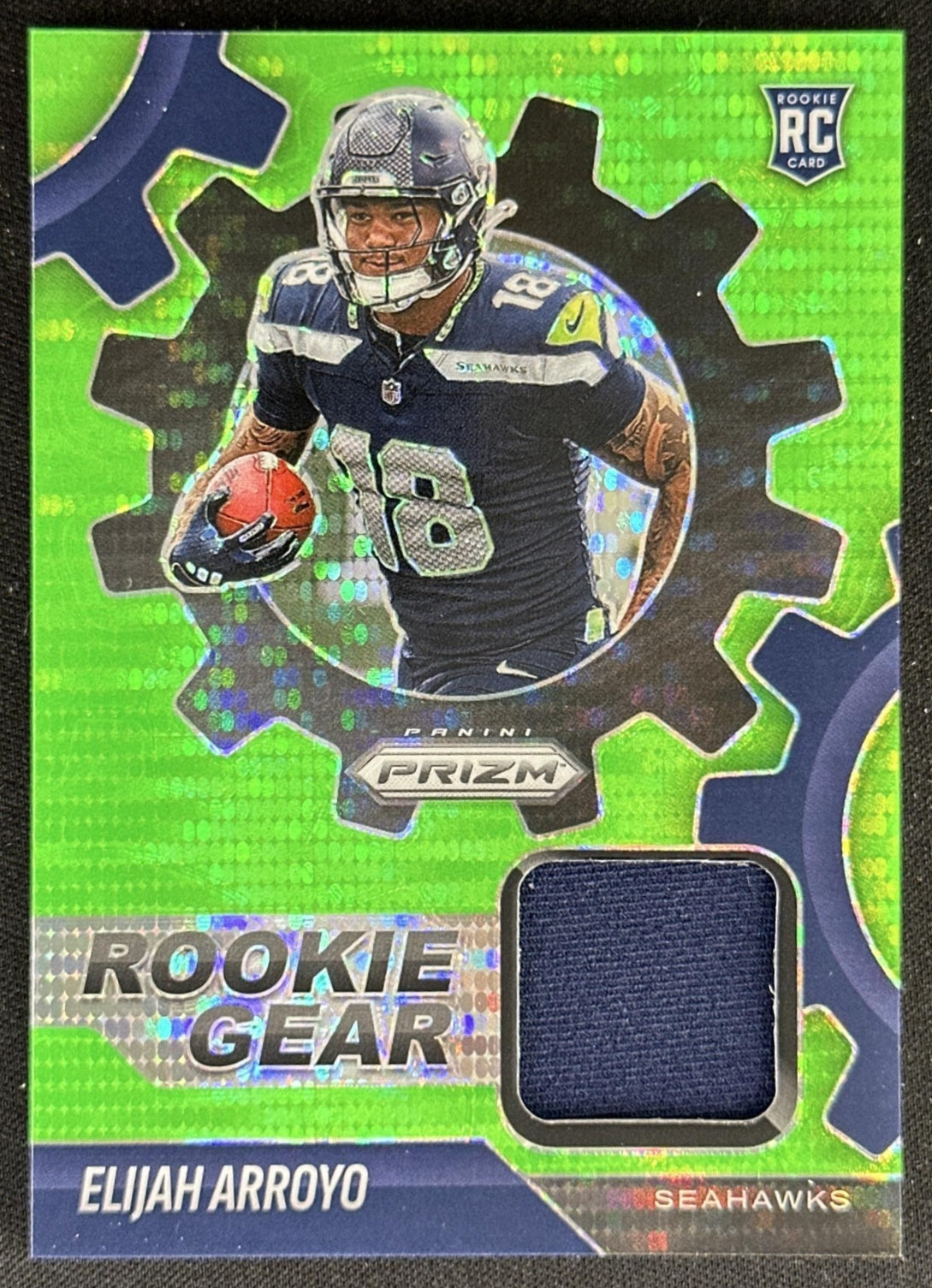 Elijah Arroyo 2025 Panini Prizm Rookie Gear Neon Green Pulsar Seahawks