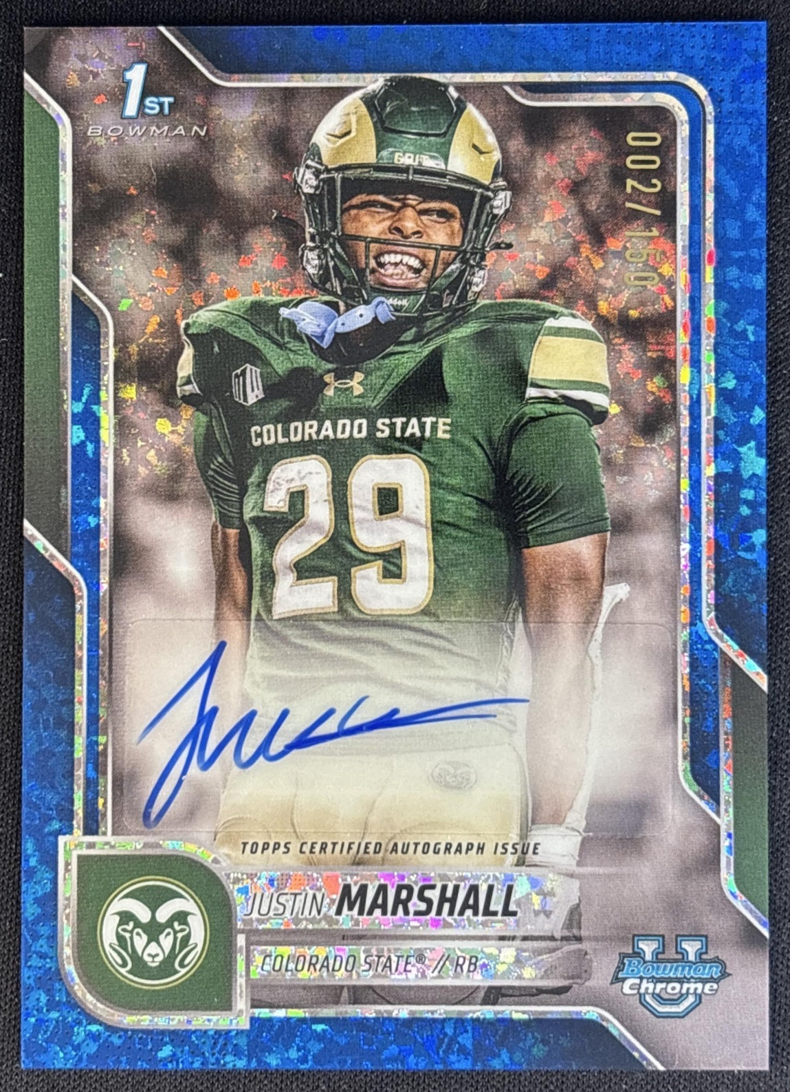 Justin Marshall 2025 Chrome University Prospect Auto Blue Mini-Diamond Refractor /150 Rams Default Title Football
