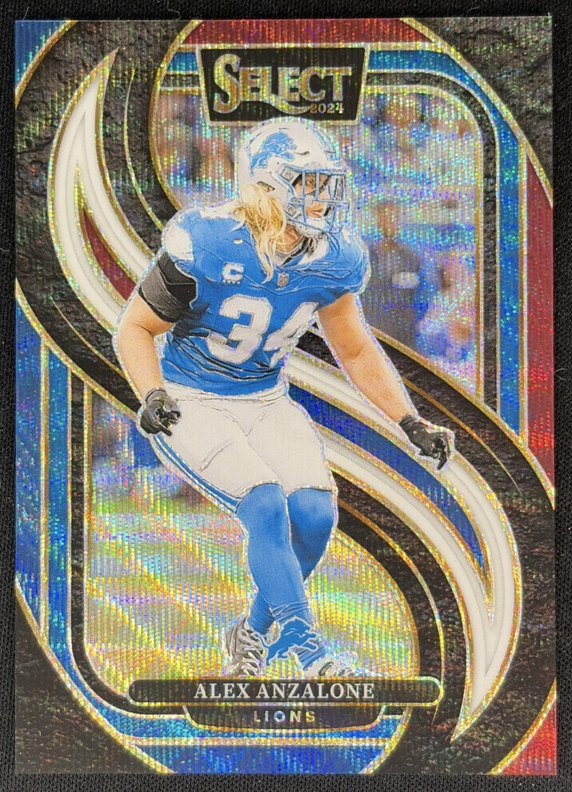 Alex Anzalone 2024 Panini Select Premier Tri-Color Prizm /249 Lions front