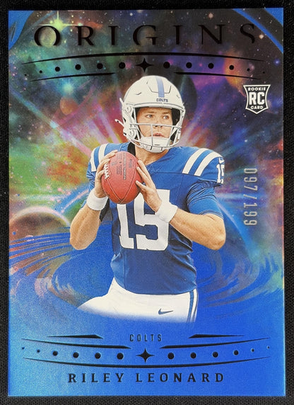 Riley Leonard 2025 Panini Origins Rookie Holo Blue /199 Colts