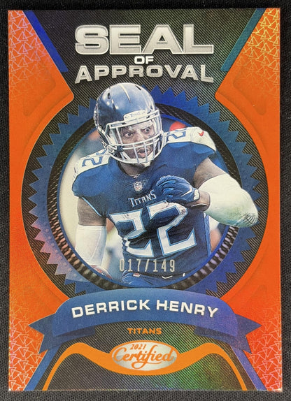 Derrick Henry 2021 Panini Certified Seal of Approval Mirror Orange /149 Titans front