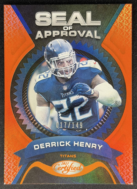 Derrick Henry 2021 Panini Certified Seal of Approval Mirror Orange /149 Titans front