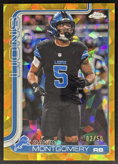 David Montgomery 2025 Topps Chrome Sapphire Gold Refractor /50 Lions front