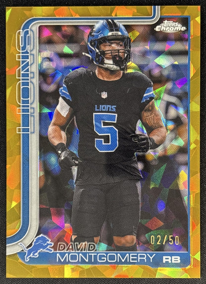 David Montgomery 2025 Topps Chrome Sapphire Gold Refractor /50 Lions front