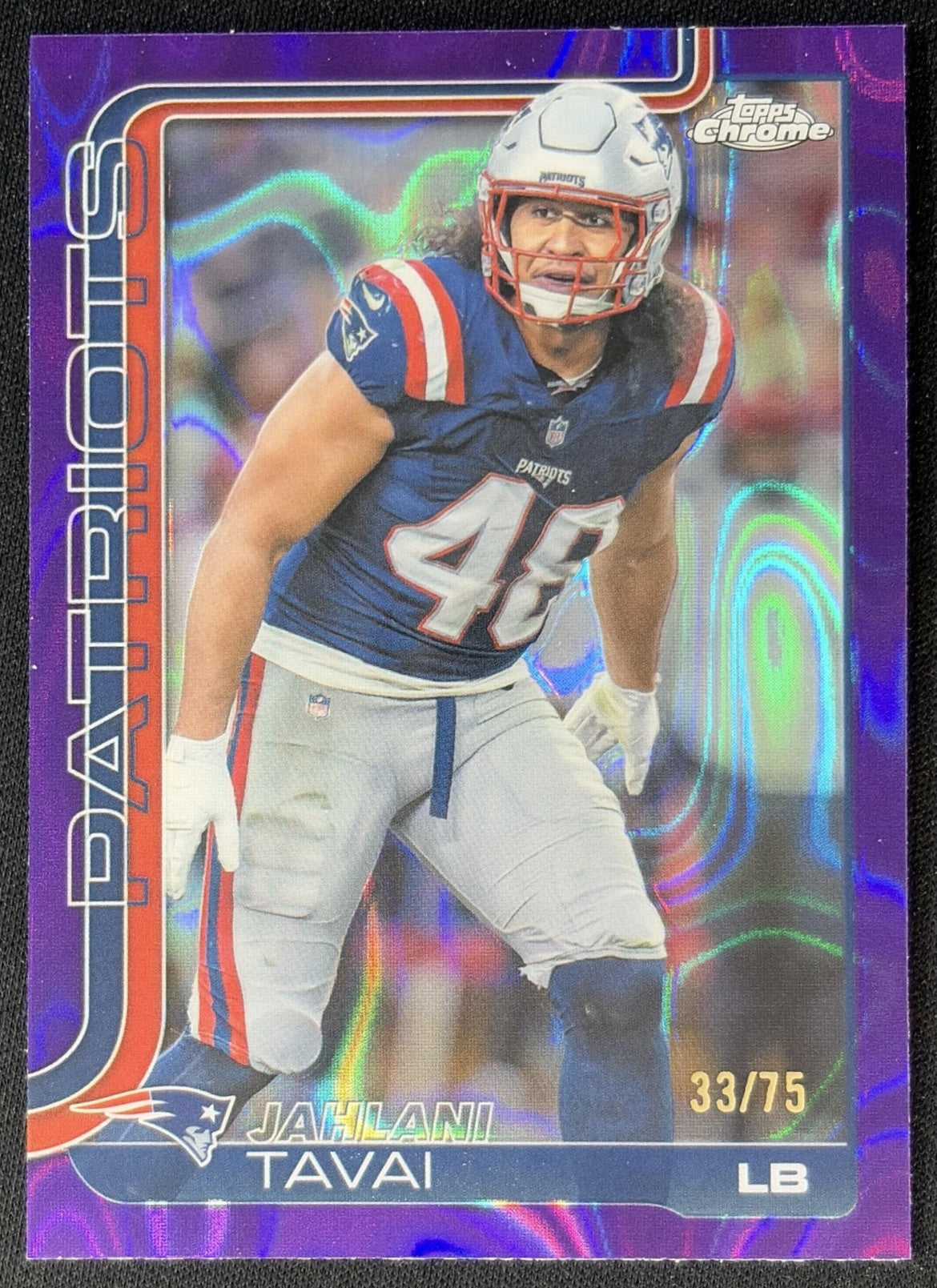 Jahlani Tavai 2025 Topps Chrome Purple Lava Refractor /75 Patriots front