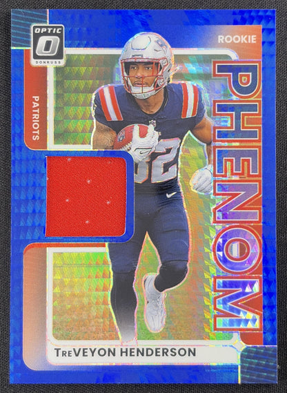 TreVeyon Henderson 2025 Panini Donruss Optic Rookie Phenoms Blue Hyper Prizm Patriots