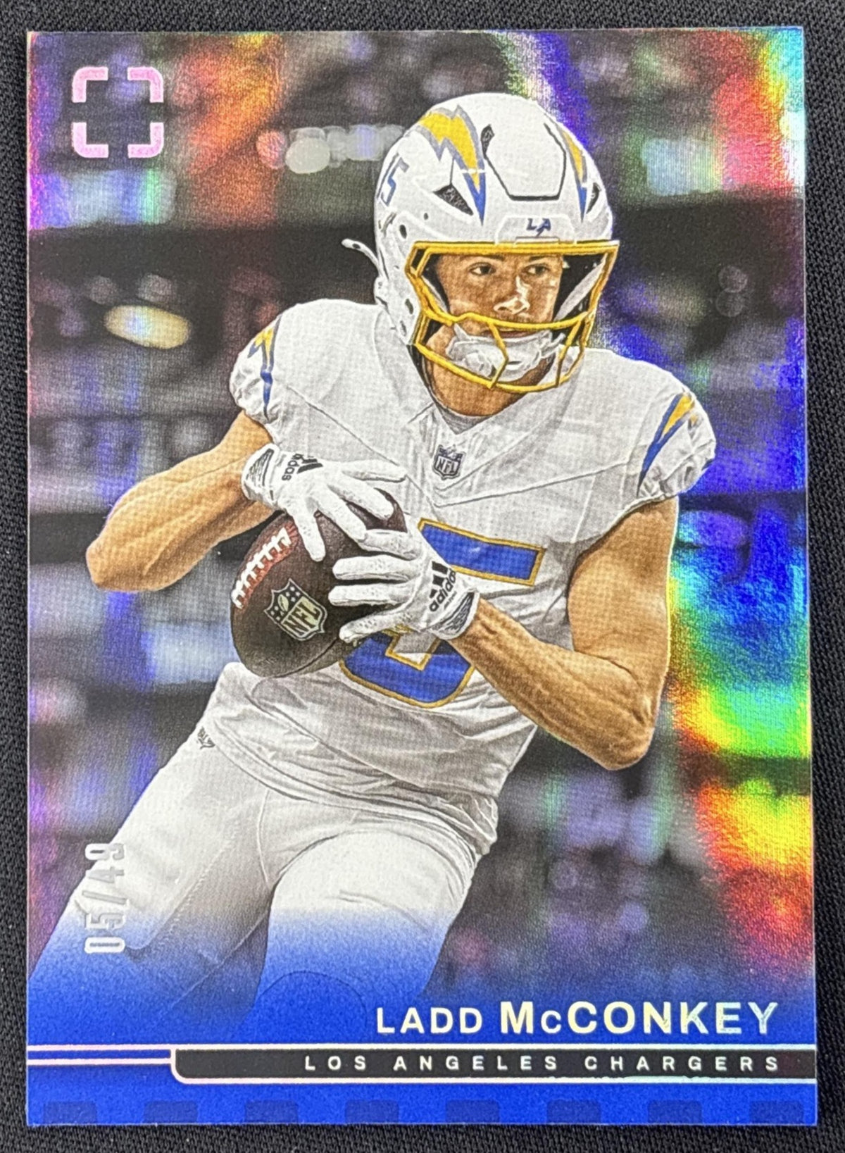Ladd McConkey 2025 Panini PhotoGenic Blue /49 Chargers front