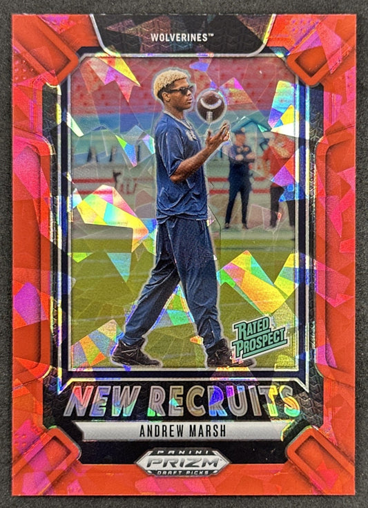 Andrew Marsh 2025 Panini Prizm Draft Picks New Recruits Red Ice Wolverines - Front