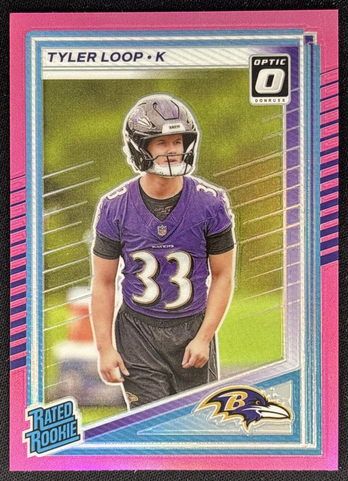 Tyler Loop 2025 Panini Donruss Optic Rated Rookie Preview Pink Ravens - Front