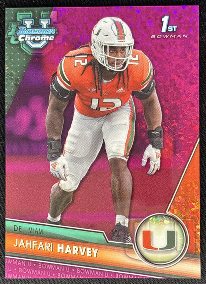 Jahfari Harvey 2023 University Chrome Fuschia Mini Diamond Refractor /150 Hurricanes front