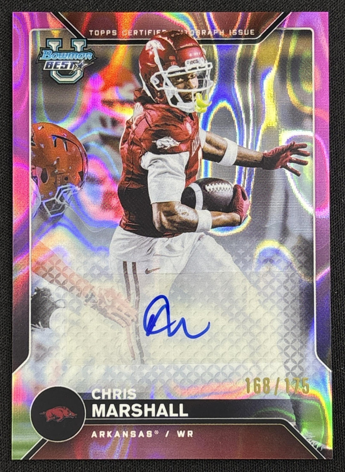Chris Marshall 2026 Bowman U Best of 2026 Auto Pink Lava Refractor /175 Razorbacks front
