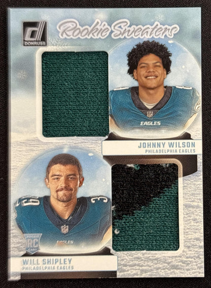 Johnny Wilson Will Shipley 2024 Panini Donruss Rookie Holiday Sweater Dual Eagles Philadelphia Eagles