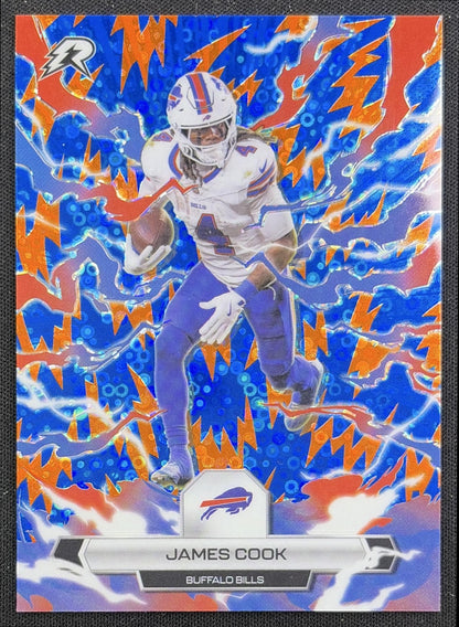 James Cook 2025 Topps Resurgence Blue and Orange Spark Refractor Bills