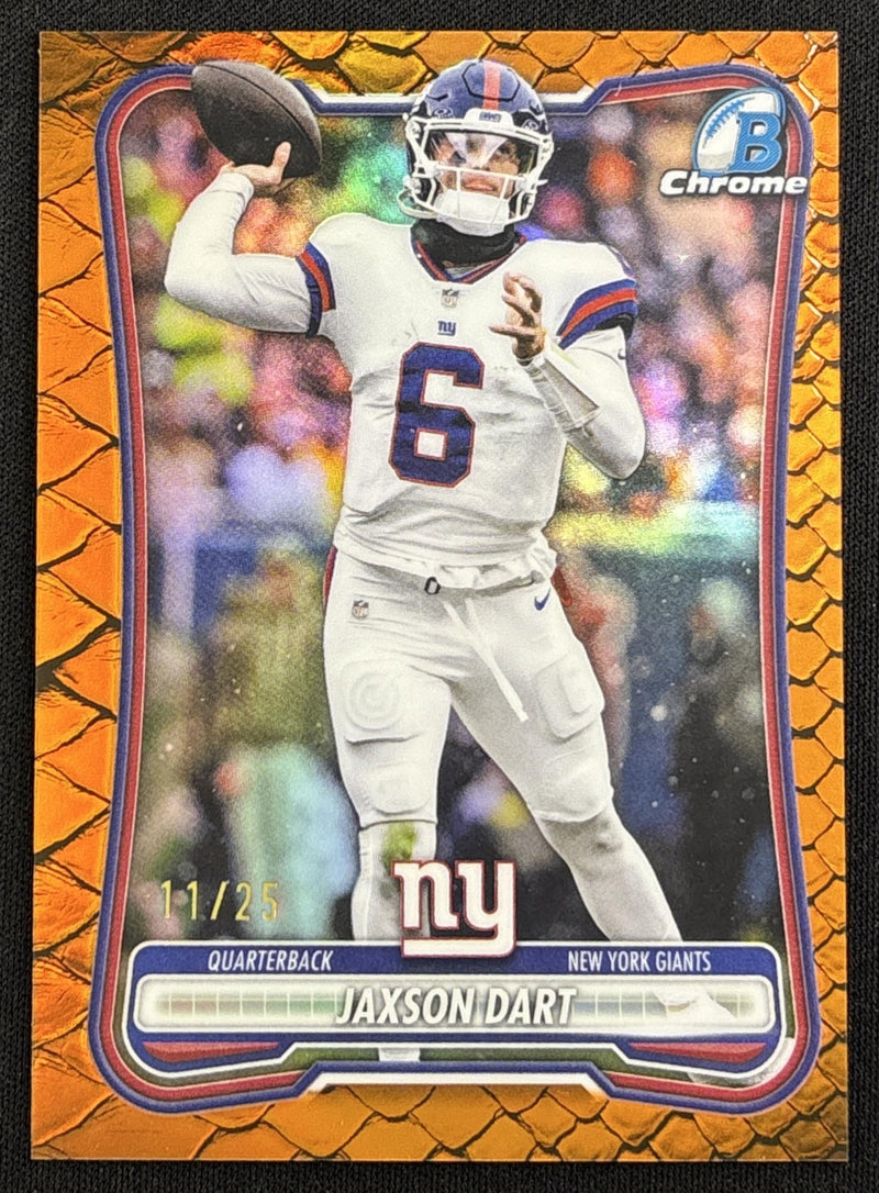Jaxson Dart 2026 Bowman Chrome NFL Orange Reptilian Refractor /25 Giants
