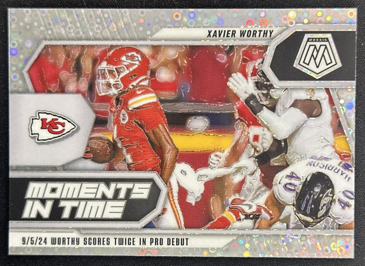 Xavier Worthy 2025 Panini Mosaic Moments in Time No Huddle Silver Prizm Chiefs Default Title Sports Trading Cards