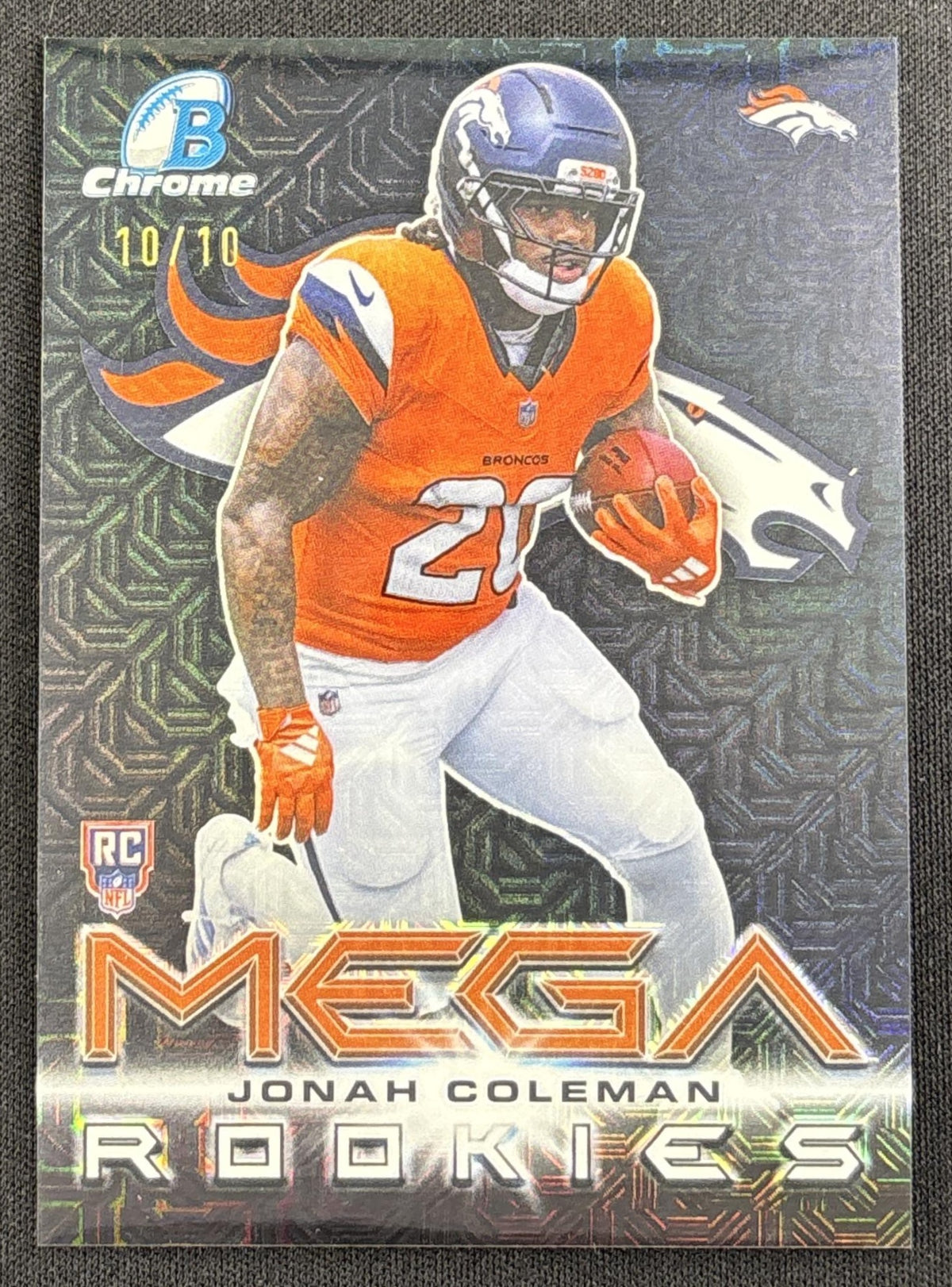 Jonah Coleman 2026 Bowman Chrome Mega Rookies Black Mojo Refractor /10 Broncos