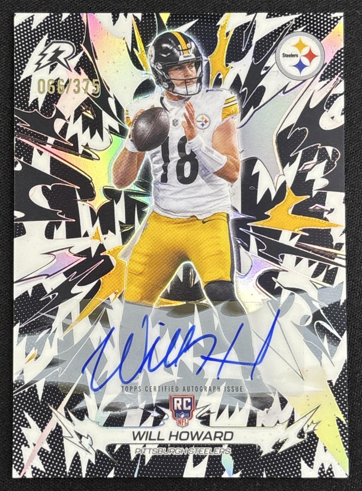 Will Howard 2025 Topps Resurgence Rookie Signatures Black and White Refractor /375 Steelers Sports Trading Card