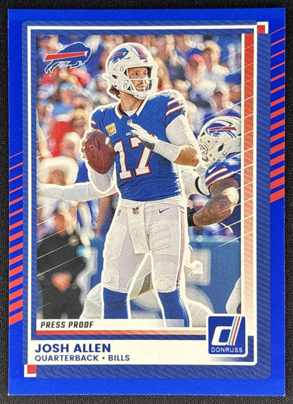 Josh Allen 2025 Panini Donruss Press Proof Blue Bills front