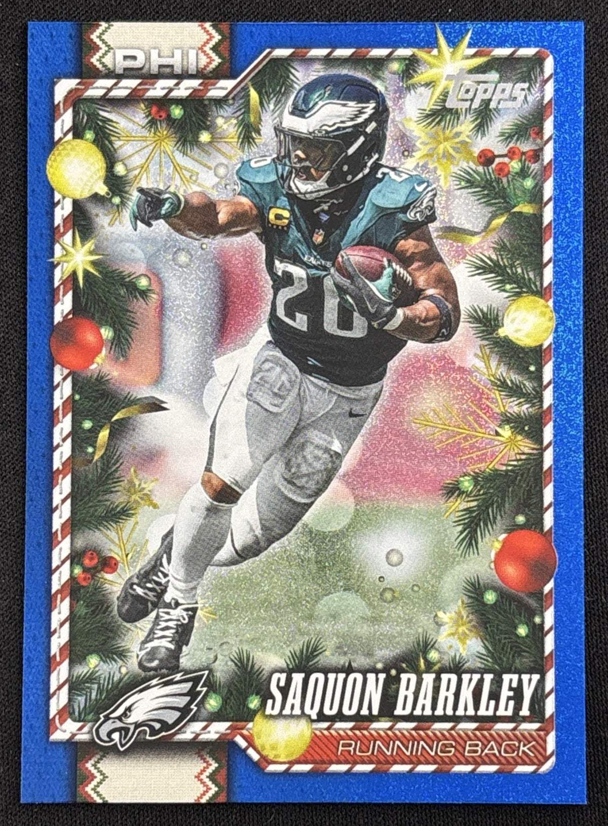 Saquon Barkley 2026 Topps Holiday Blue Metallic Glitter Eagles - Front