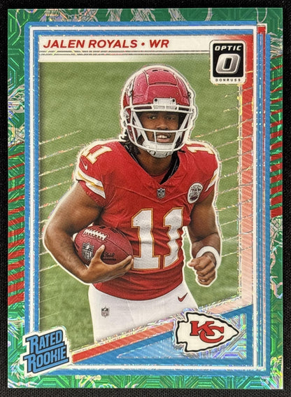 Jalen Royals 2025 Panini Donruss Optic Rated Rookie Dragon Prizm /24 Chiefs Sports Trading Card