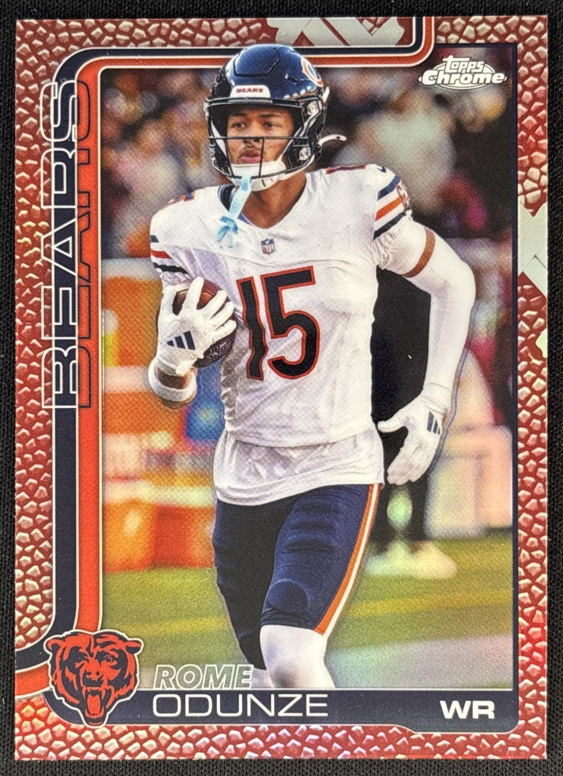 Rome Odunze 2025 Topps Chrome Football Leather Refractor Bears front