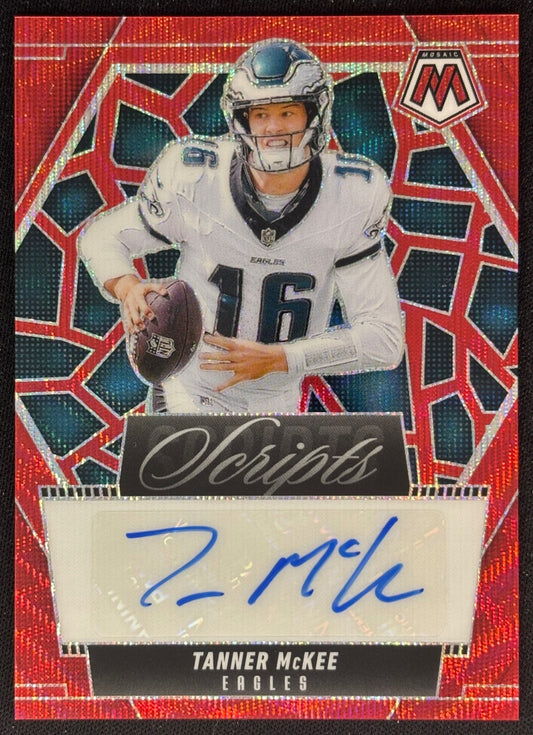 Tanner McKee 2025 Panini Mosaic Scripts Red Wave Prizm Eagles Sports Trading Cards