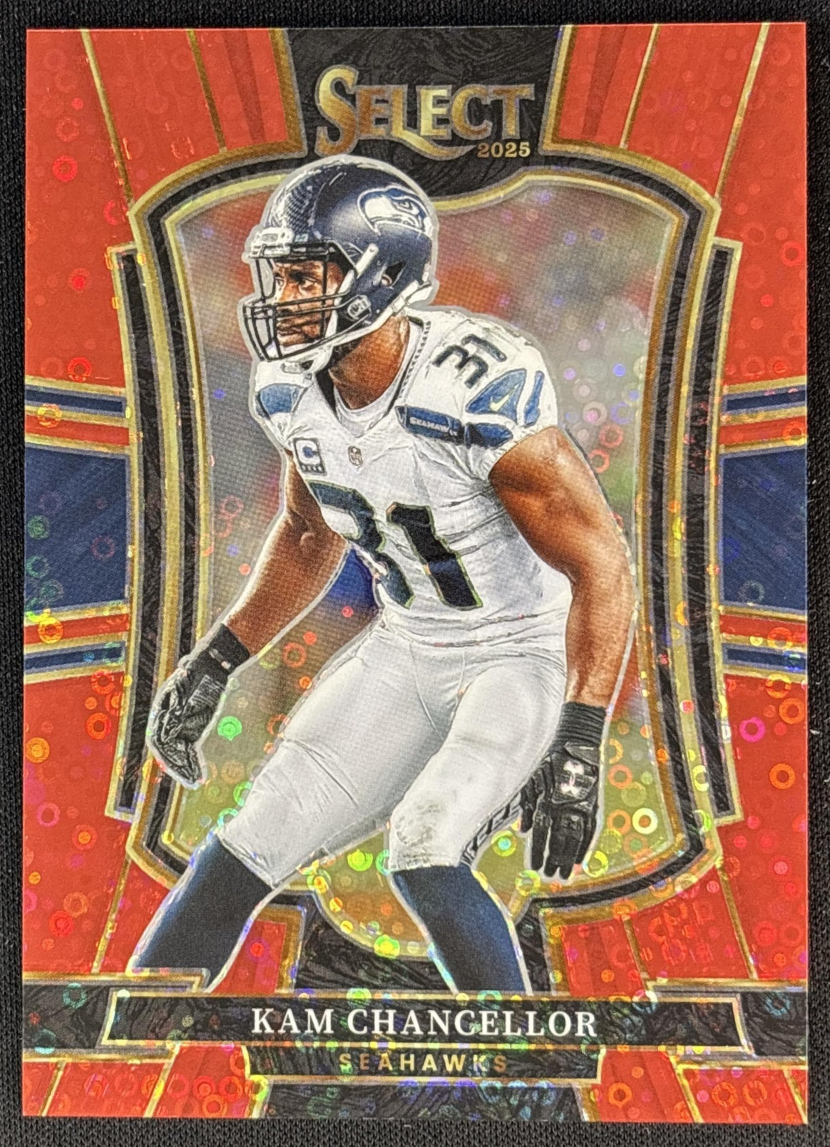 Kam Chancellor 2025 Panini Select Premier Level Red Disco Prizm /49 Seahawks Sports Trading Card