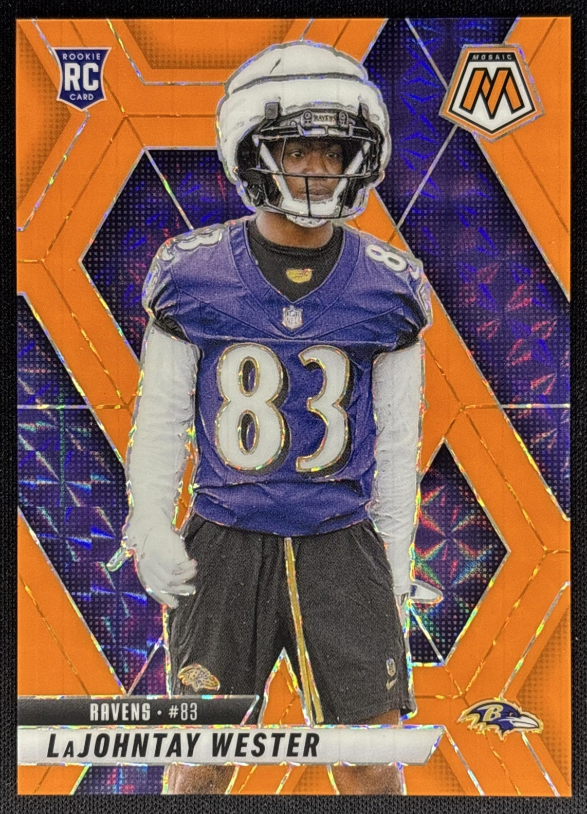 LaJohntay Wester 2025 Panini Mosaic Rookies Orange Fluorescent Prizm /25 Ravens Sports Trading Cards