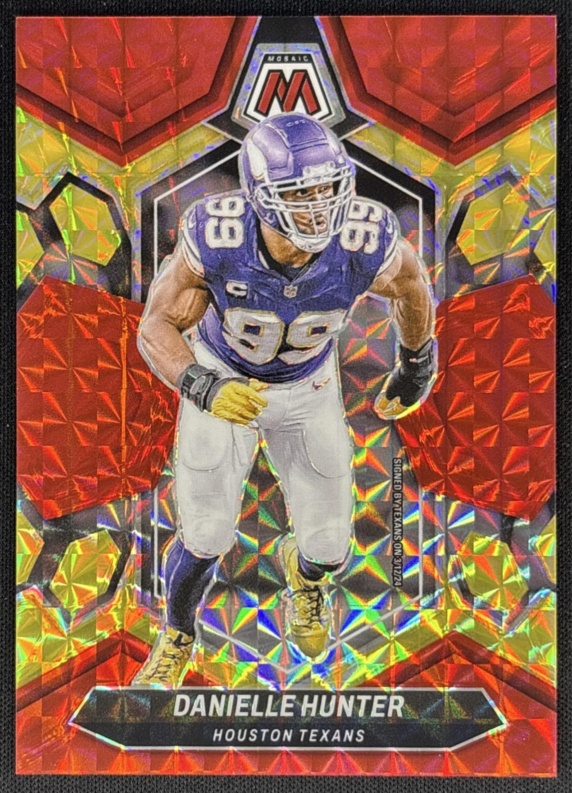 Danielle Hunter 2024 Panini Mosaic Choice Fusion Red and Yellow Prizm /80 Texans Sports Trading Cards