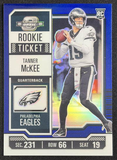 Tanner McKee 2023 Panini Contenders Optic Blue /99 Eagles