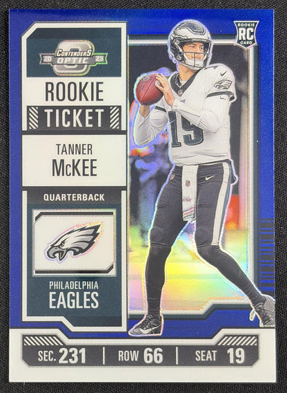 Tanner McKee 2023 Panini Contenders Optic Blue /99 Eagles
