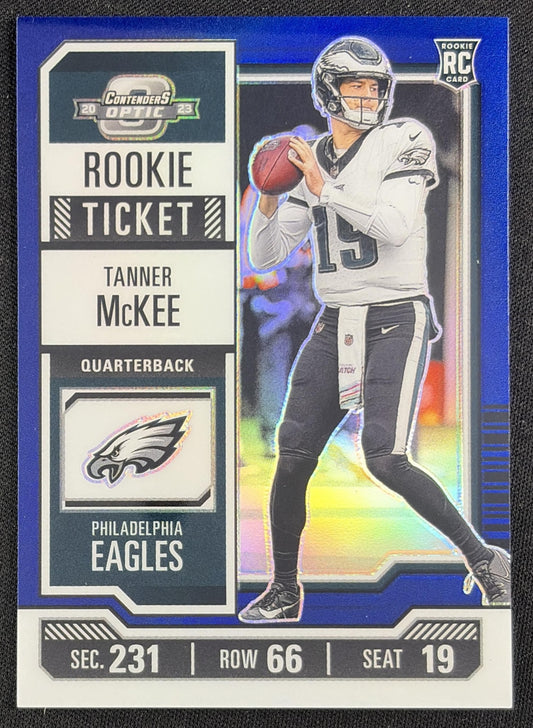 Tanner McKee 2023 Panini Contenders Optic Blue /99 Eagles