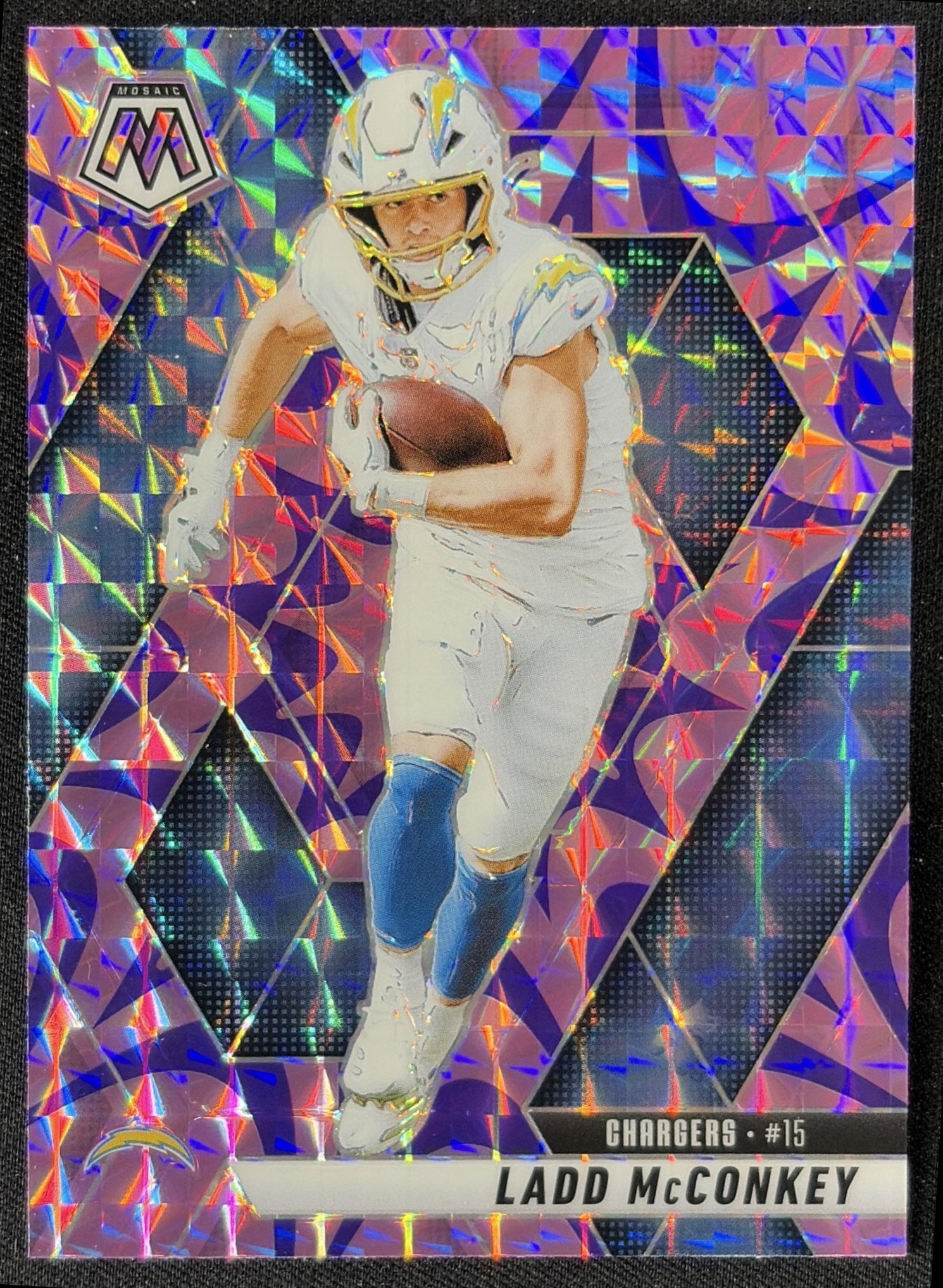 Ladd McConkey 2025 Panini Mosaic Reactive Purple Prizm Chargers front