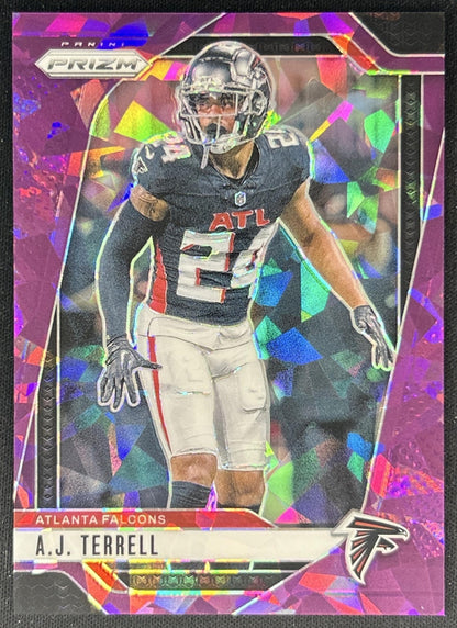 A.J. Terrell 2024 Panini Prizm Purple Ice /225 Falcons front