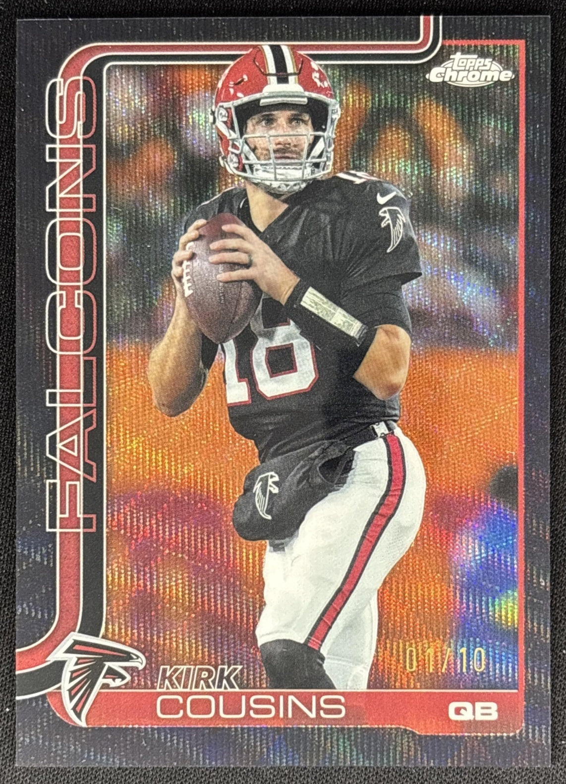 Kirk Cousins 2025 Topps Chrome Black Wave Refractor /10 Falcons Sports Trading Card