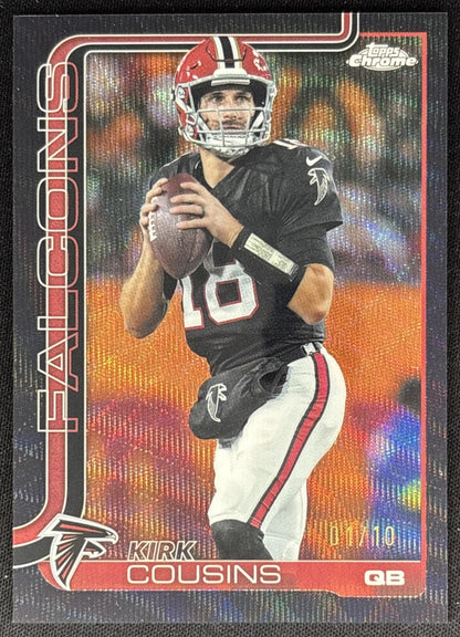 Kirk Cousins 2025 Topps Chrome Black Wave Refractor /10 Falcons Sports Trading Card