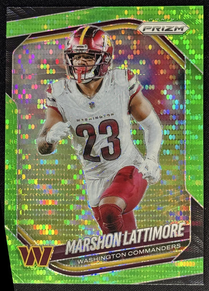 Marshon Lattimore 2025 Panini Prizm Neon Green Pulsar Commanders - Washington Commanders
