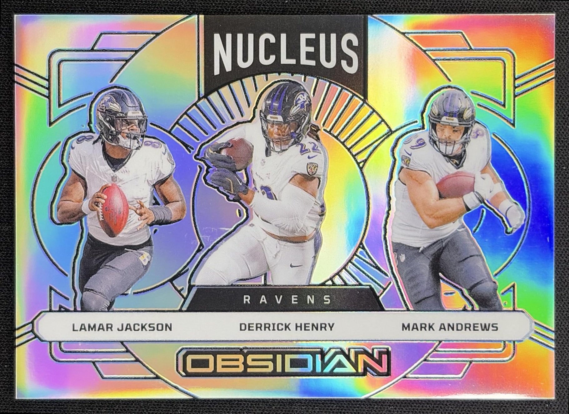 Derrick Henry Lamar Jackson Mark Andrews 2024 Panini Obsidian Nucleus Silver /99 Ravens