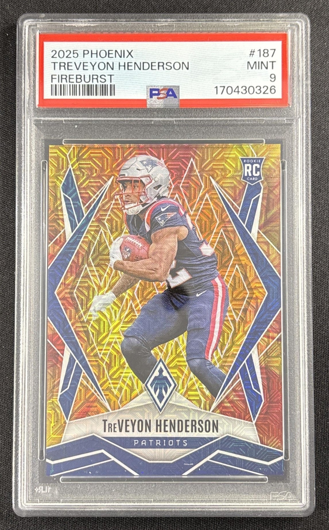 TreVeyon Henderson 2025 Panini Phoenix Fire Burst Prizm /350 PSA 9 Patriots 170430326