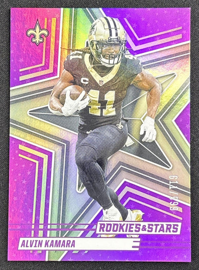 Alvin Kamara 2025 Panini Rookies & Stars Purple /999 Saints Sports Trading Card