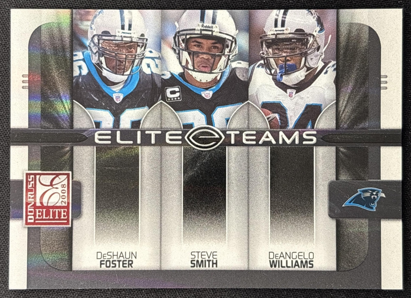 DeShaun Foster Steve Smith DeAngelo Williams 2008 Elite Teams Black /800 Panthers front