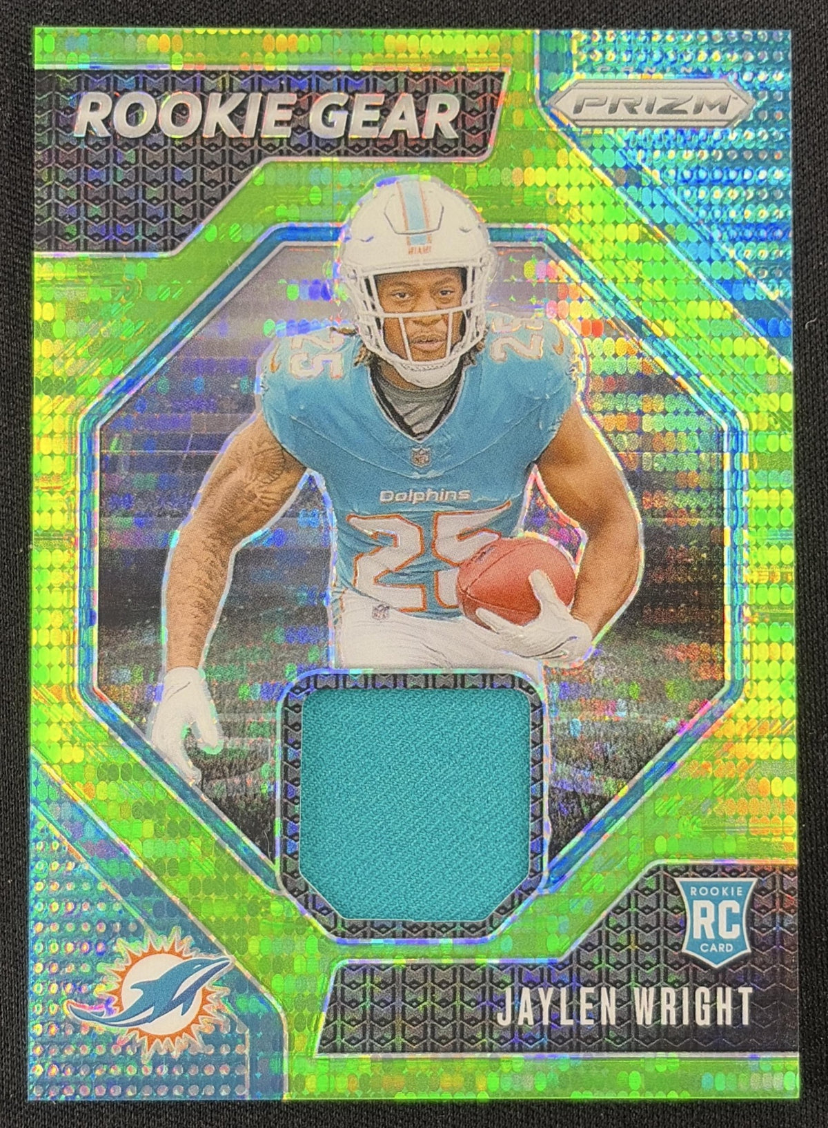 Jaylen Wright 2024 Panini Prizm Rookie Gear Neon Green Pulsar Dolphins