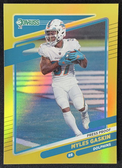 Myles Gaskin 2021 Panini Donruss Press Proof Premium Dolphins Sports Trading Card
