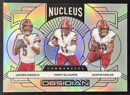 Austin Ekeler Jayden Daniels Terry McLaurin 2024 Obsidian Nucleus Silver /99 Commanders