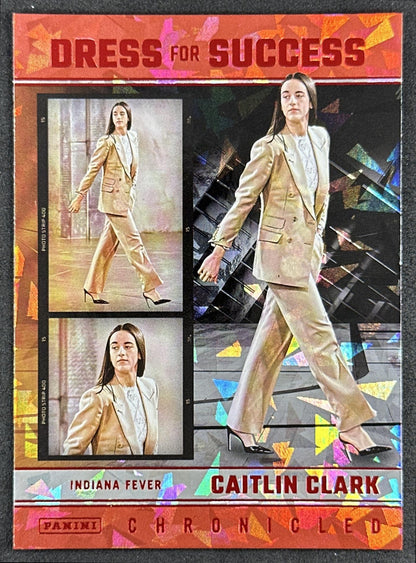 Caitlin Clark 2025 Panini Chronicled Dress For Success Red Cracked Ice Fever 67 Indiana Fever