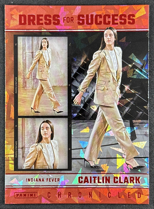 Caitlin Clark 2025 Panini Chronicled Dress For Success Red Cracked Ice Fever 67 Indiana Fever